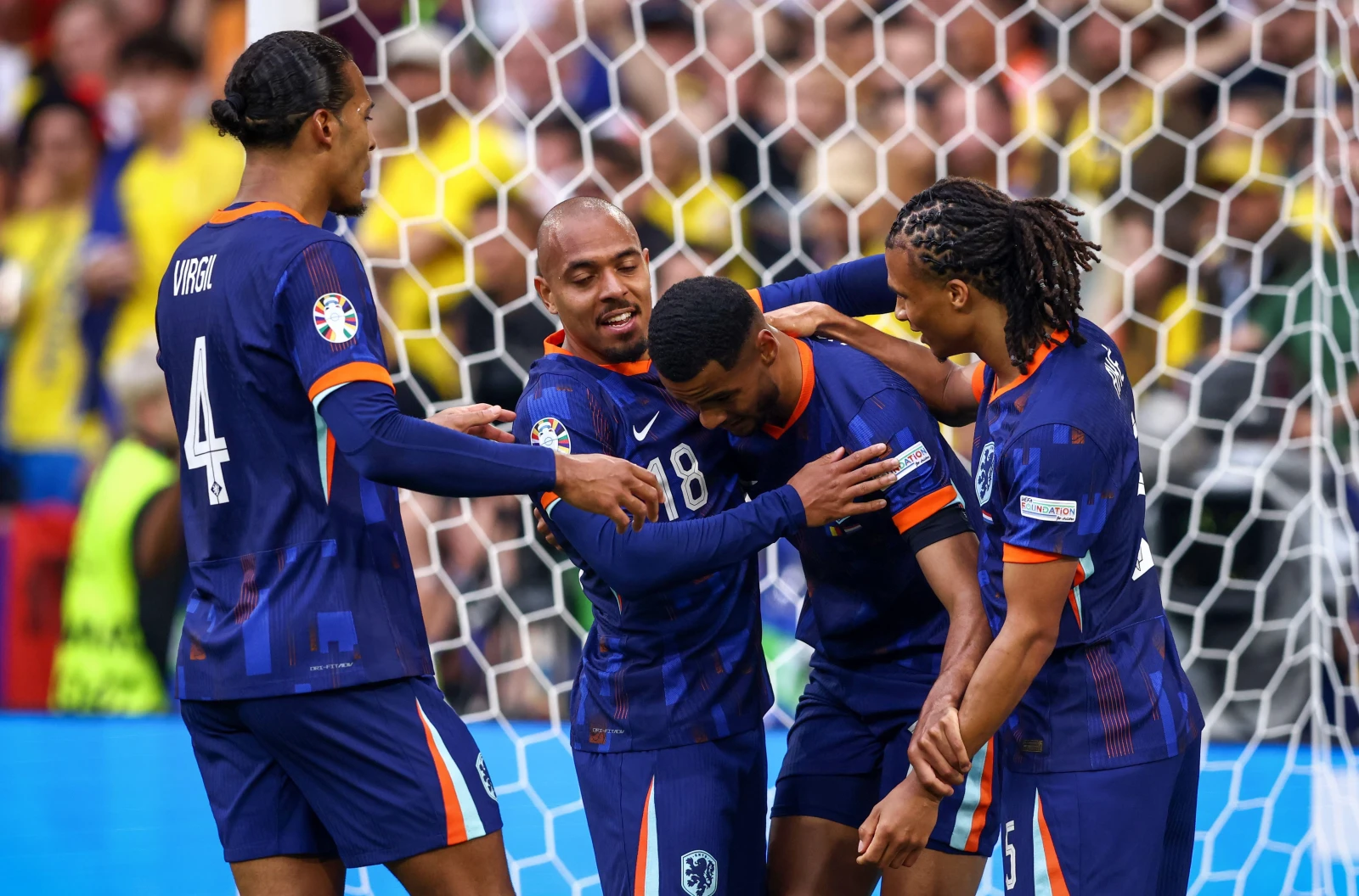 Netherlands celebrate Cody Gakpo's goal at Euro 2024