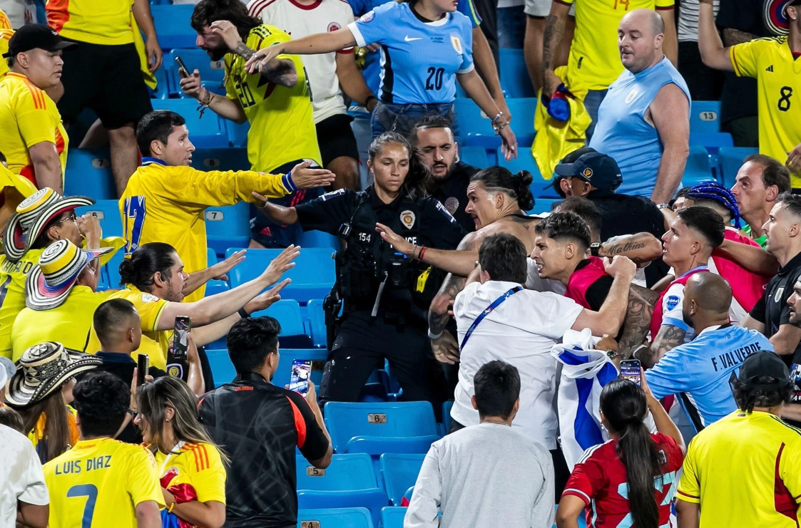 Darwin Nunez engaging with hostile Colombian fans at Copa America