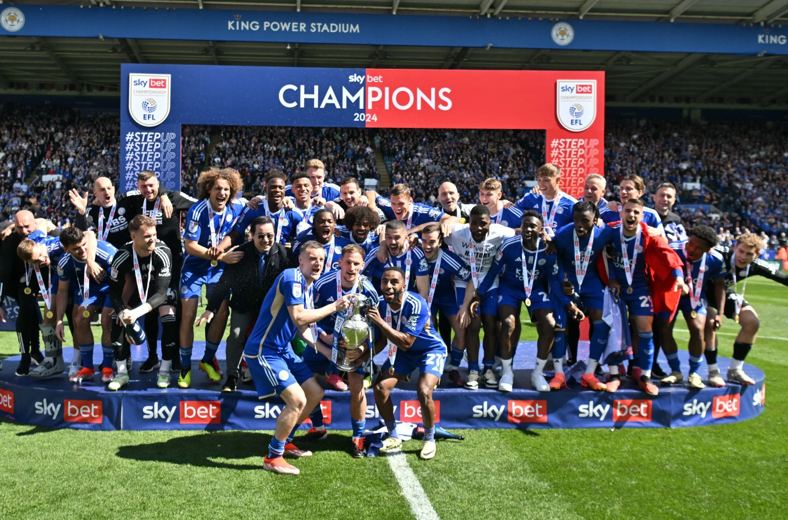 Leicester City lift the Championship trophy in 2024