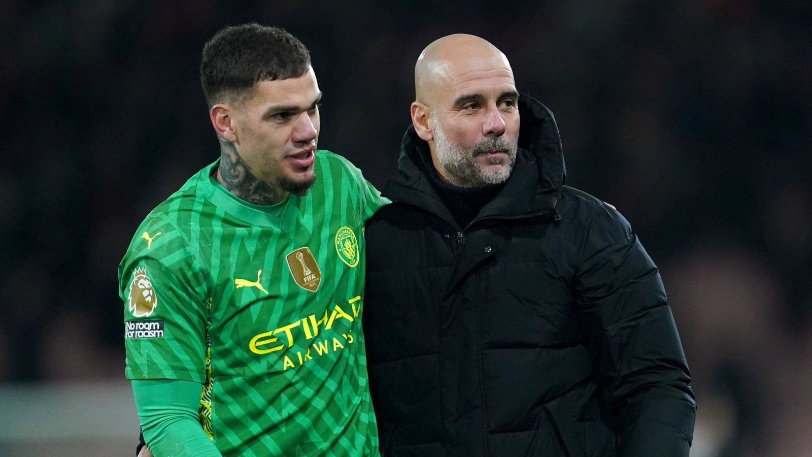 Ederson and Pep Guardiola