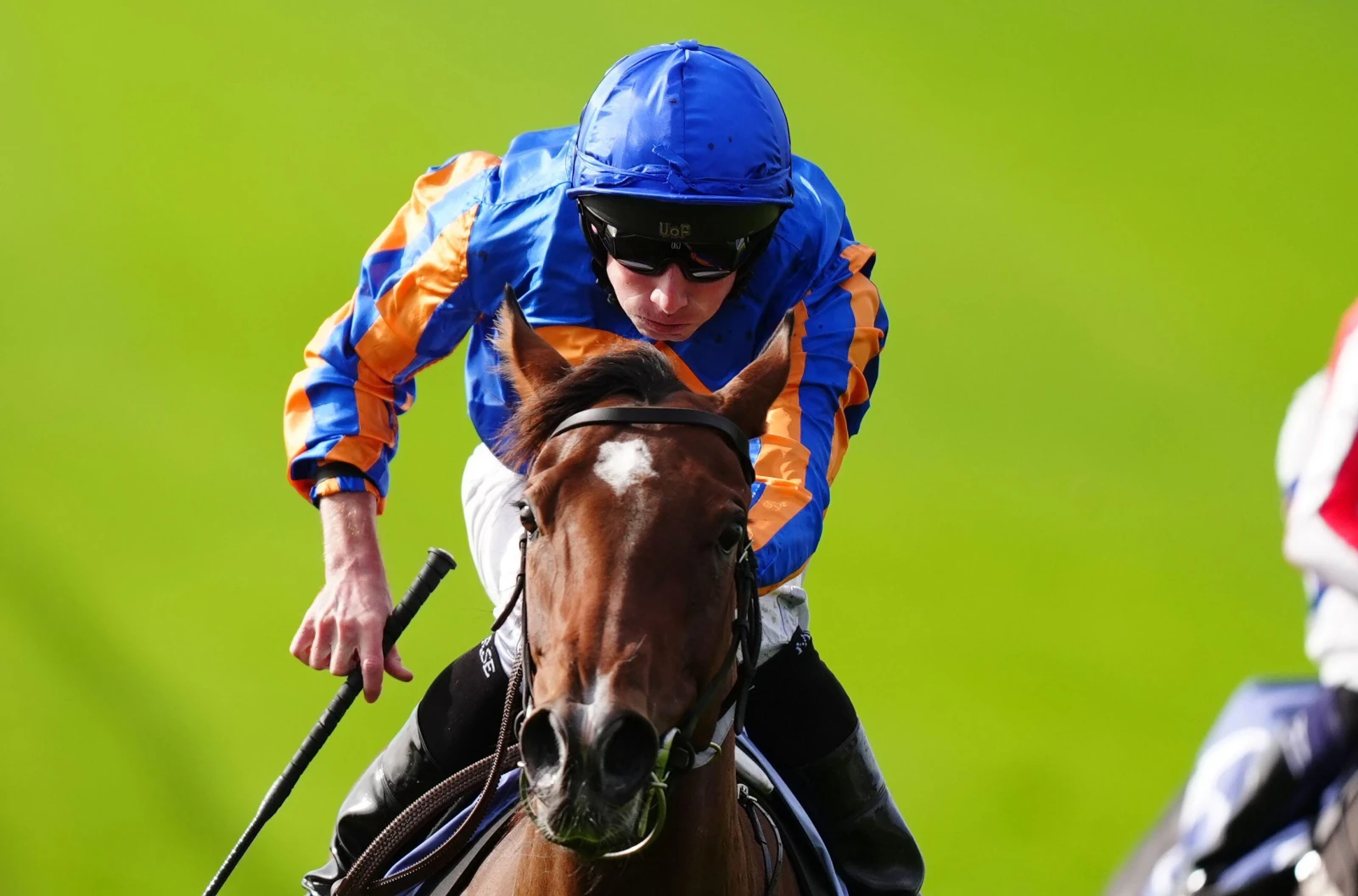 Bubbling ridden by Ryan Moore coming home to win the Al Basti Equiworld, Dubai Rockfel Stakes at Newmarket