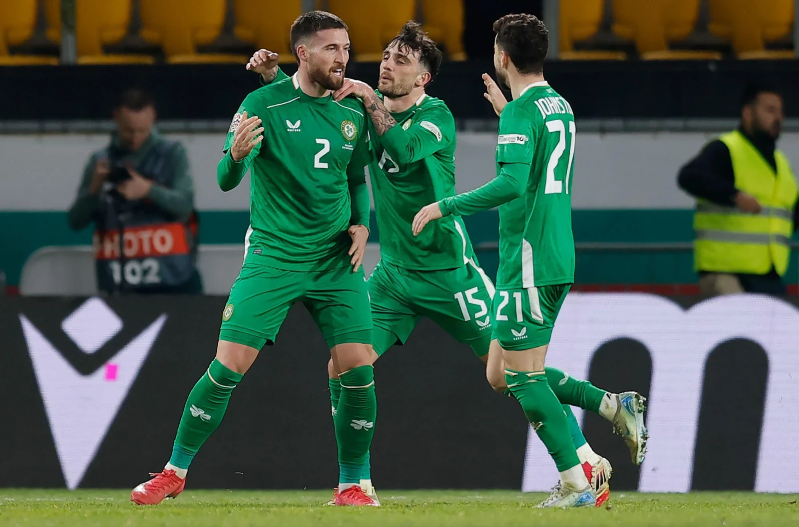 Matt O'Doherty scores for Ireland against Bulgaria
