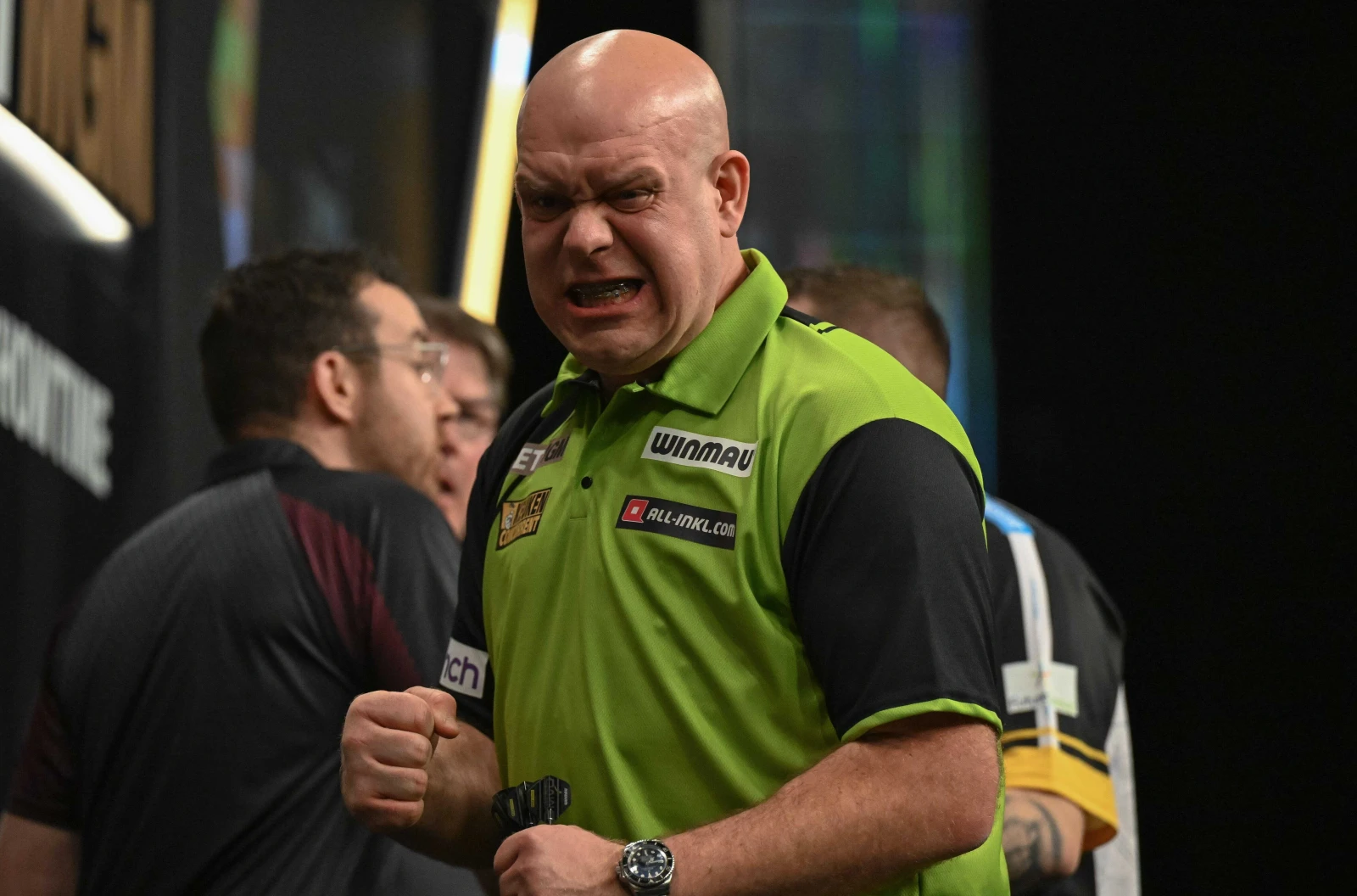 Michael van Gerwen celebrates during the Darts 2025 BetMGM Premier League