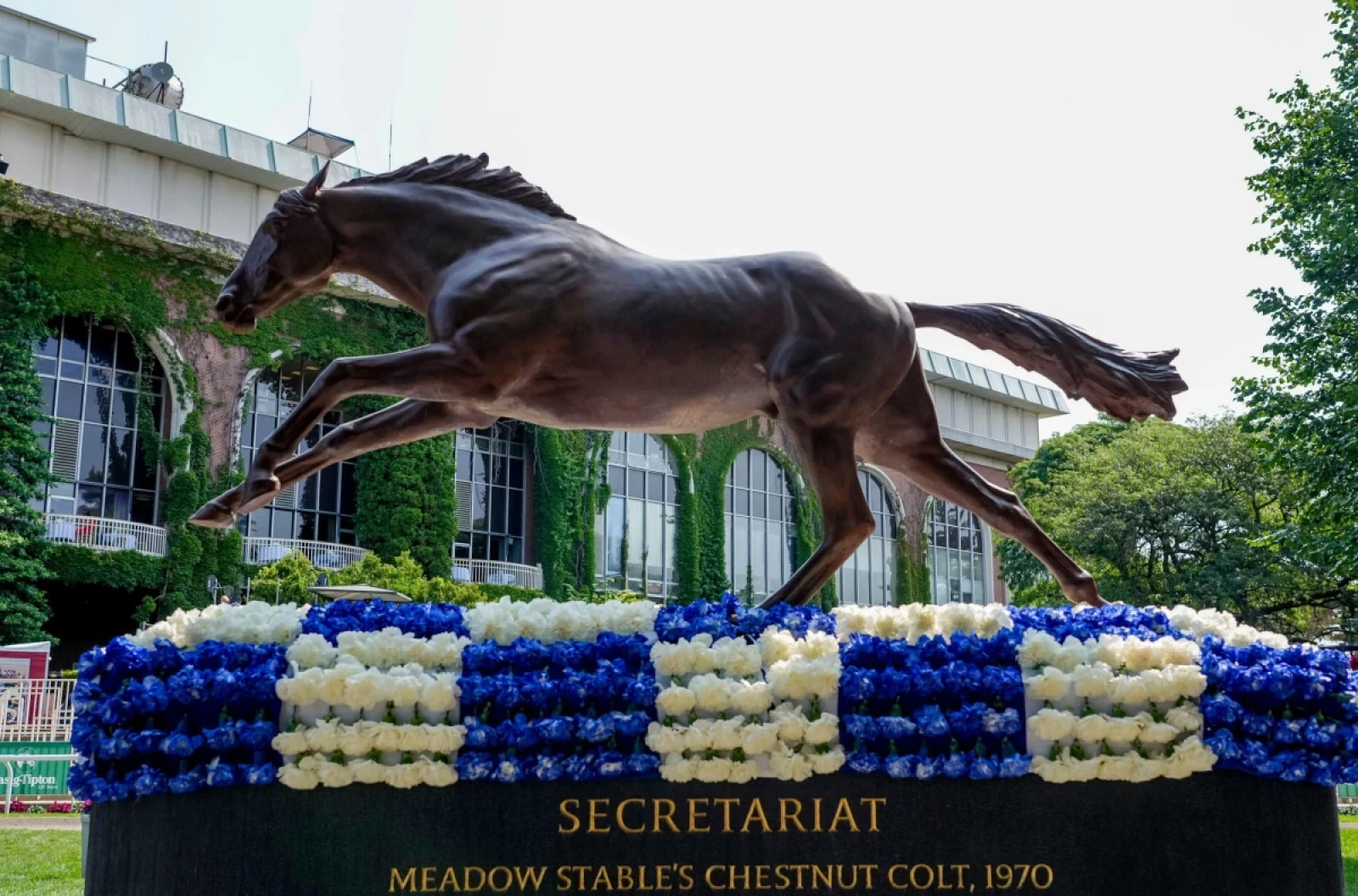 The Secretariat statue in the paddock on the 50th anniversary of his Belmont Stakes Triple Crown win on Belmont Stakes Day