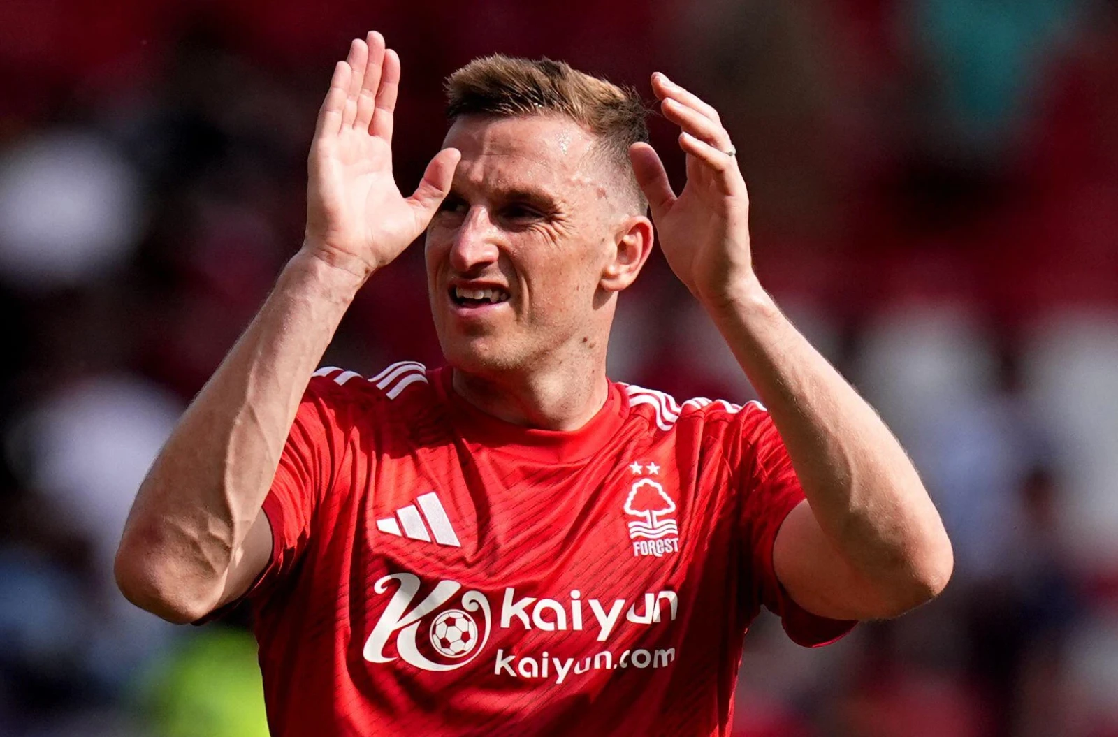 Nottingham Forest's Chris Wood applauds the fans after the Premier League match at City Ground