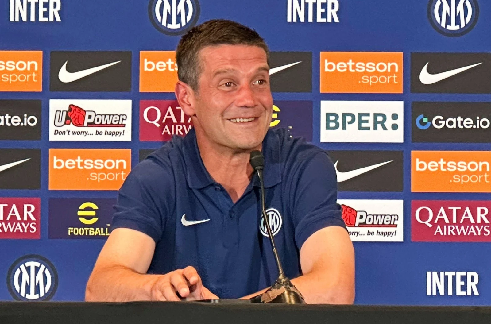 Inter Milan's new coach Cristian Chivu speaks to the media