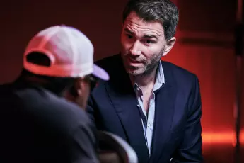 Eddie Hearn chairs a Face Off Filiming between Derek Chisora and Kubrat Pulev today announcing their upcoming fight on July 9th at The O2 Arena in London. Photo Credit: Mark Robinson/Matchroo
