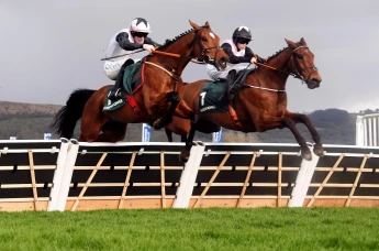 Bob Olinger ridden by jockey Rachael Blackmore (right) on their way to winning the Stayers' Hurdle at 2025 Cheltenham Festival