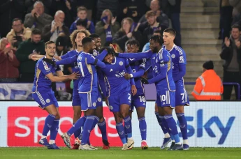 Leicester City celebrate at the King Power Stadium