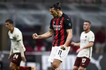 Zlatan Ibrahimovic celebrates a goal against AS Roma