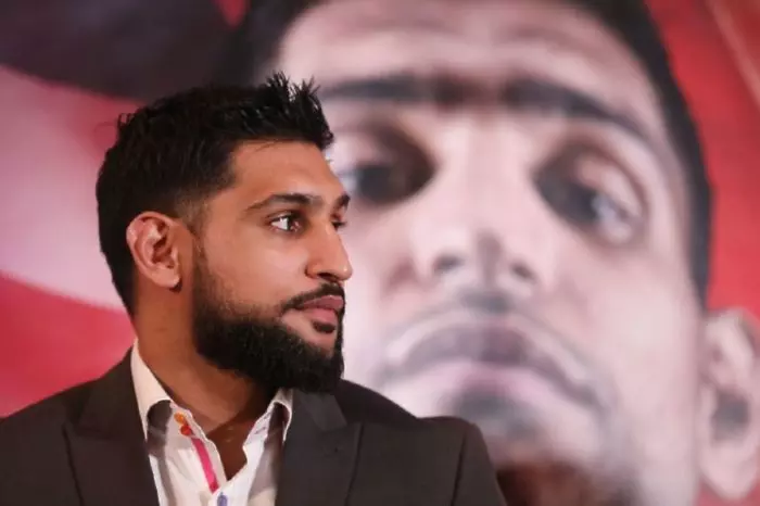 Amir Khan during the press conference at The Landmark London Hotel