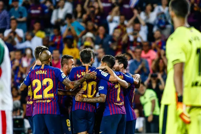 Barcelona celebrating at the Nou Camp