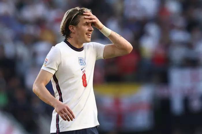 Conor Gallagher reacts in England defeat to Hungary