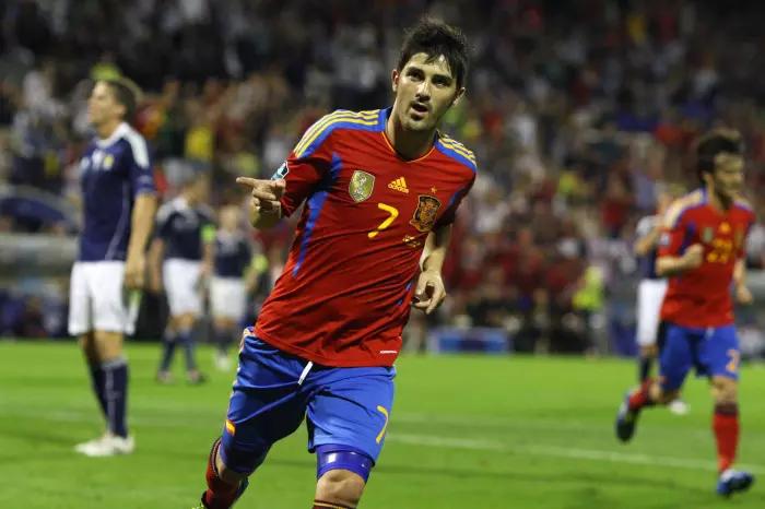 David Villa scoring for Spain in 2011