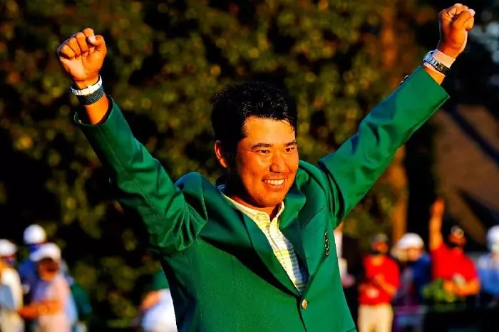 Hideki Matsuyama celebrates his Masters win