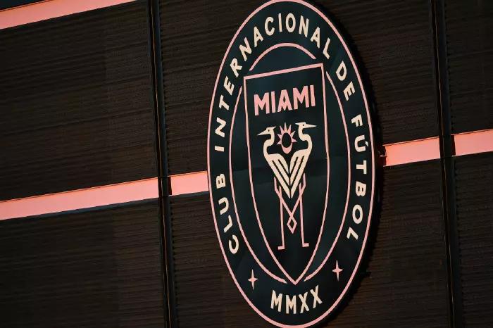 The Inter Miami CF crest displayed on a wall outside their stadium. Credit: Jasen Vinlove-USA TODAY Sports/Sipa USA