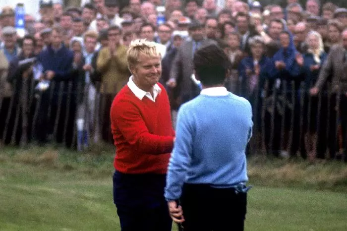 Jack Nicklaus concedes Tony Jacklin's putt at the 1969 Ryder Cup