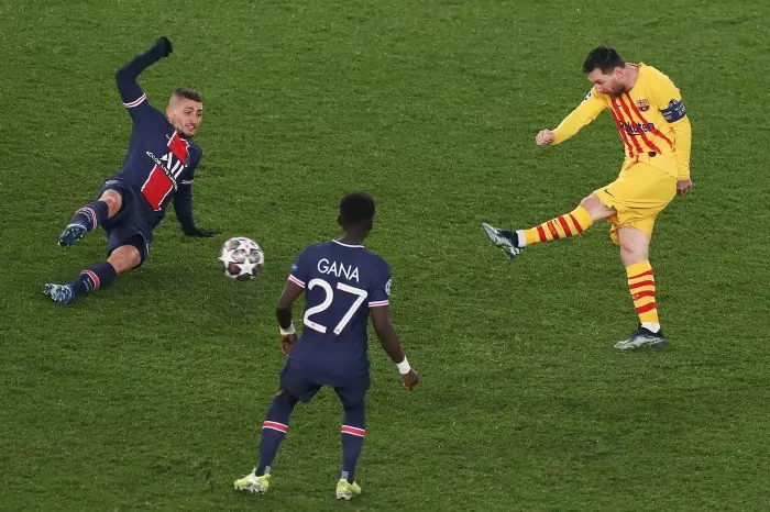 Lionel Messi fires a wondergoal against PSG in the Champions League