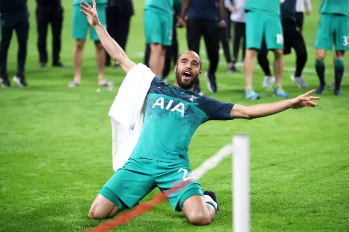 Lucas Moura celebrates at the final whistle after Tottenham Hotspur qualify for the 2019 Champions League final