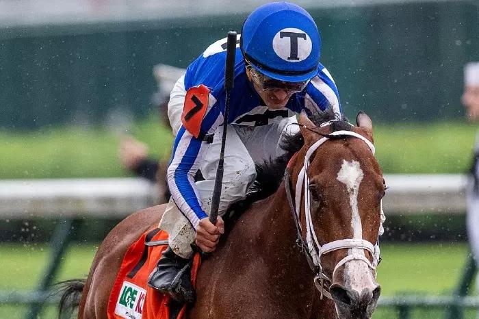 Mr. Money, ridden by Gabriel Saez, wins the Pat Day Mile at Churchill Downs in May 2019