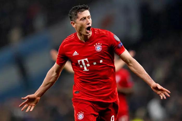 Robert Lewandowski celebrates a goal for Bayern Munich in 2019