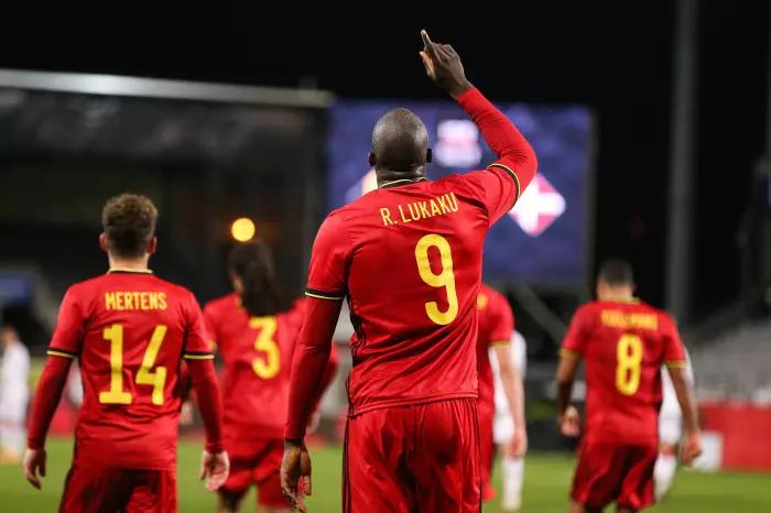 Romelu Lukaku celebrates a goal for Belgium
