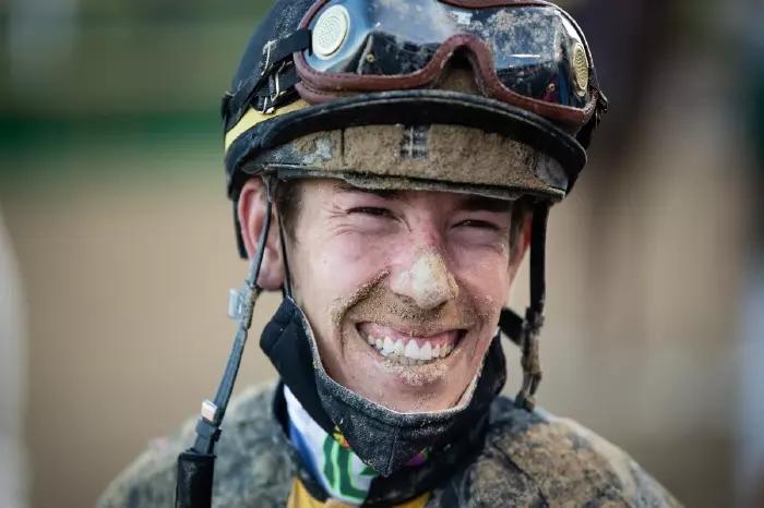 Jockey Tyler Gaffalione after a running at the 146th Kentucky Derby at Churchill Downs in Louisville, Kentucky on 5th September 2020. Credit Zach Bolinger/Icon SMI via ZUMA Press