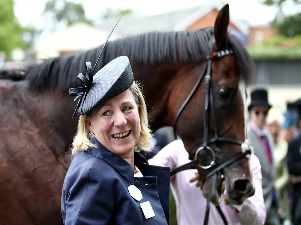 Eve Johnson Houghton with Accidental Agent after his finest hour at Royal Ascot