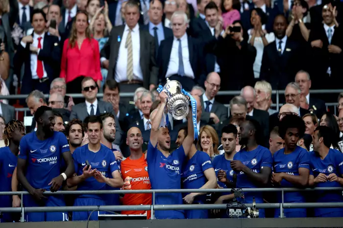 Chelsea's Eden Hazard celebrates with the FA Cup