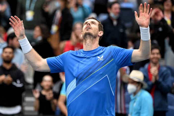Andy Murray celebrates his first round win in the Australian Open
