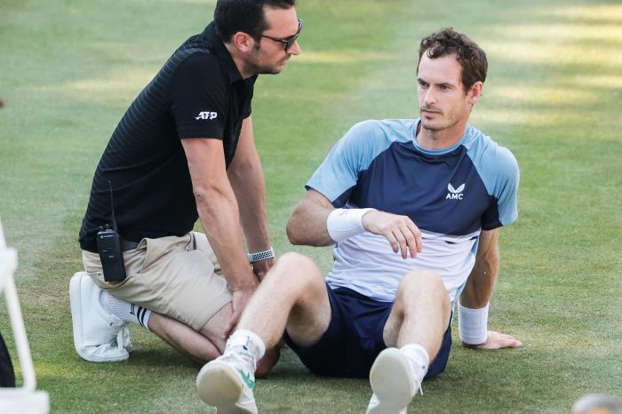 Andy Murray receiving treatment for an injury ahead of Wimbledon