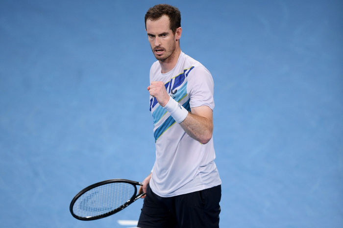 Andy Murray celebrates winning the Sydney Classic semi-final against Reilly Opelka
