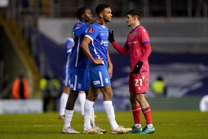 Birmingham City’s Auston Trusty is consoled at full time after scoring an own goal