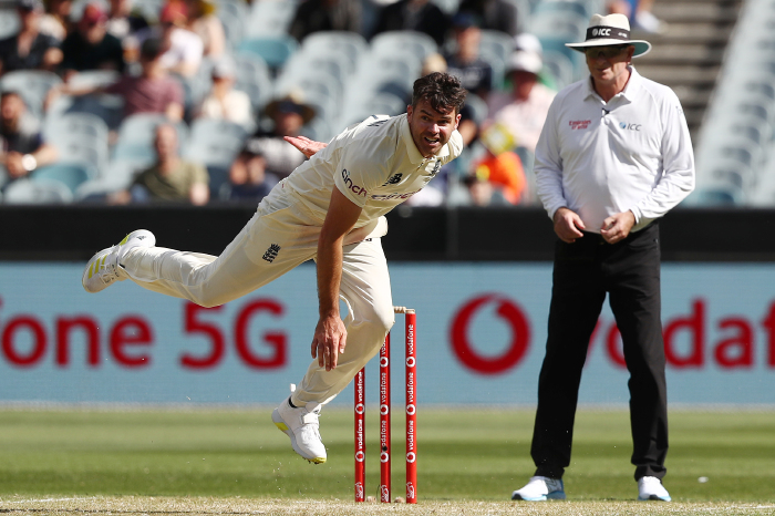 James Anderson bowling for England during The Ashes third Test