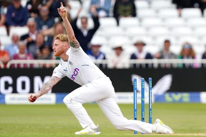 Ben Stokes celebrates the run out of Will Young