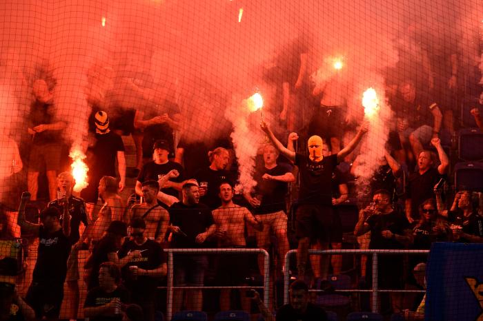 Fans with pyrotechnics