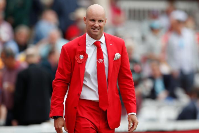 Former England captain Andrew Strauss in a red suit