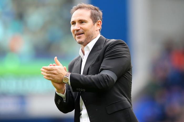 Frank Lampard manager of Everton applauds his fans