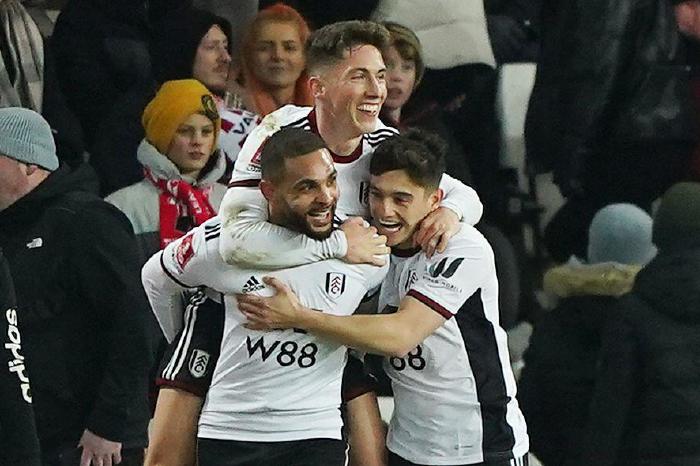 Fulham’s Layvin Kurzawa celebrates scoring