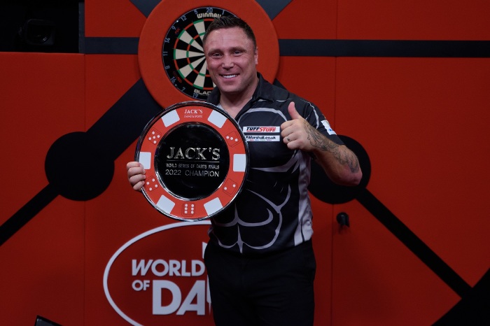 Gerwyn Price with the World Series of Darts Finals trophy