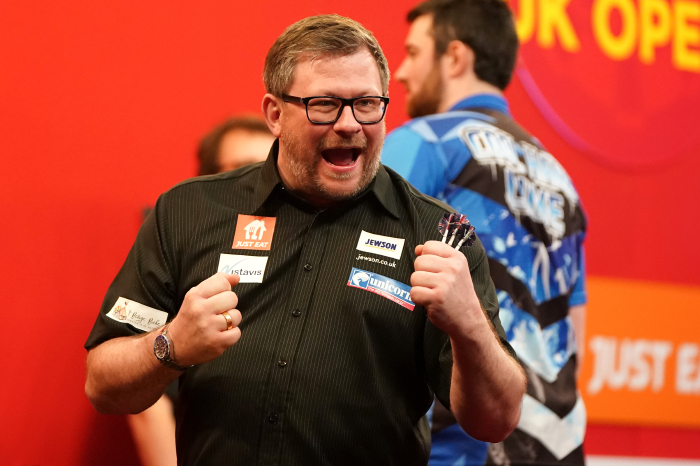 James Wade in action at the 2021 UK Open