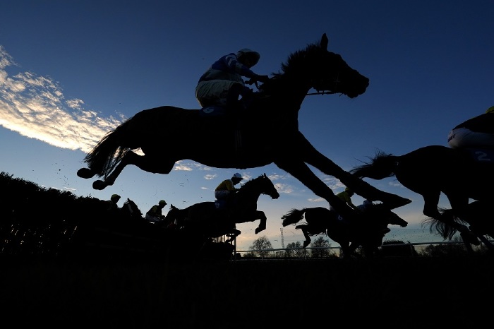 Jumpers in action at Leicester racecourse