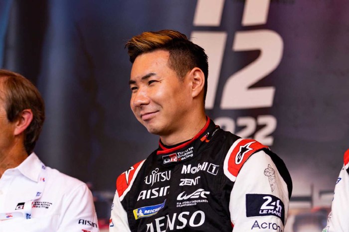 Kamui Kobayashi is interviewed in the pre-race press conference
