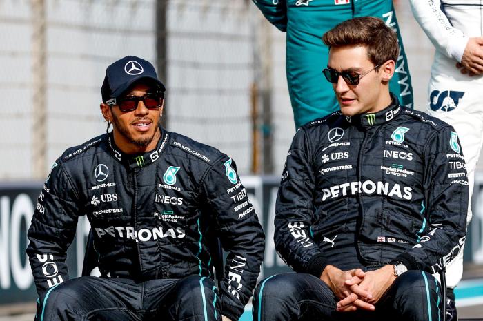 Mercedes drivers Lewis Hamilton and George Russell