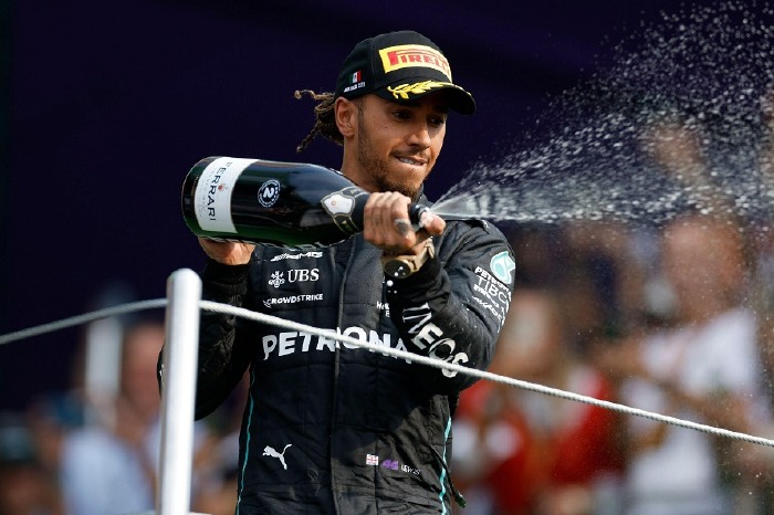 Lewis Hamilton celebrates in Mexico