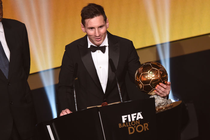 Lionel Messi shows off his impressive collection of Ballon d'Ors