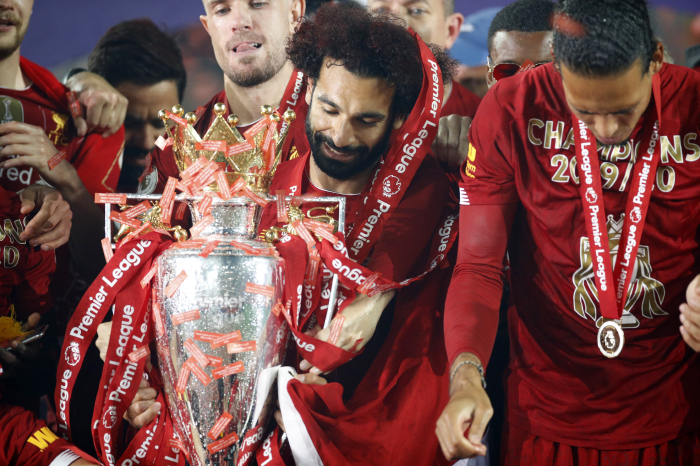 Liverpool's Mohamed Salah with the Premier League trophy