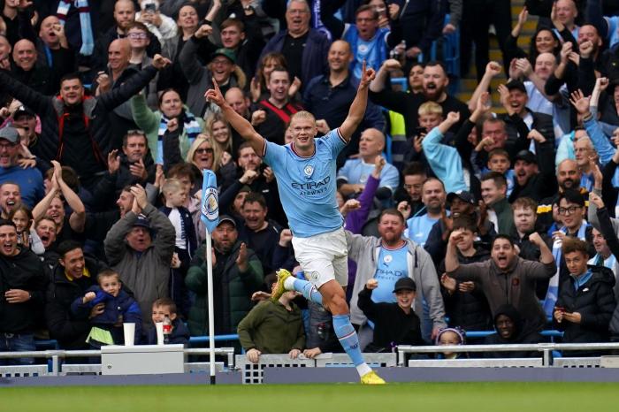 Manchester City striker Erling Haaland celebrates