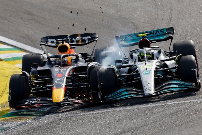 Lewis Hamilton and Max Verstappen crash