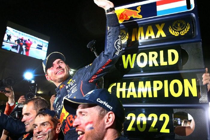 Red Bull driver Max Verstappen celebrates in Japan after being crowned F1 World Champion